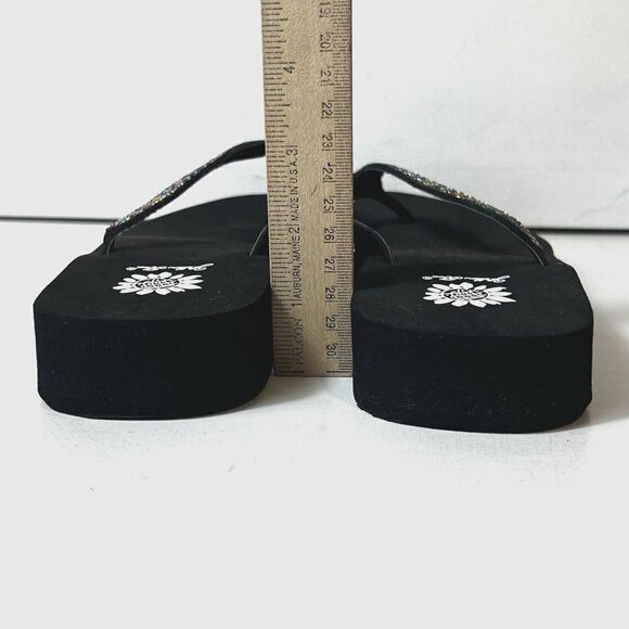 Yellow Box Flip Flops Black Sequined Thong Leather Sandals Women's 10 Zemily New - Picture 5 of 6